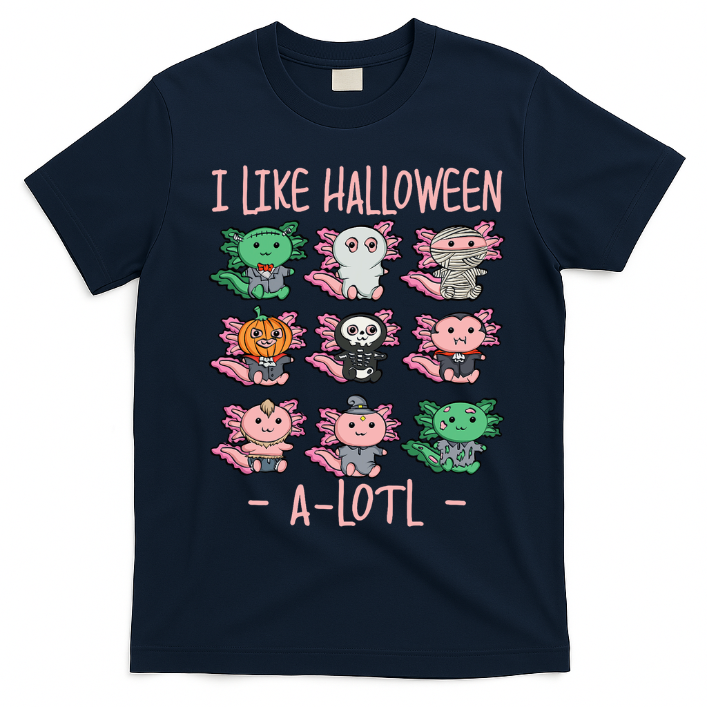 Funny Axolotl I Like Halloween A-Lotl Axolotl Costume T-Shirt - Navy Blue