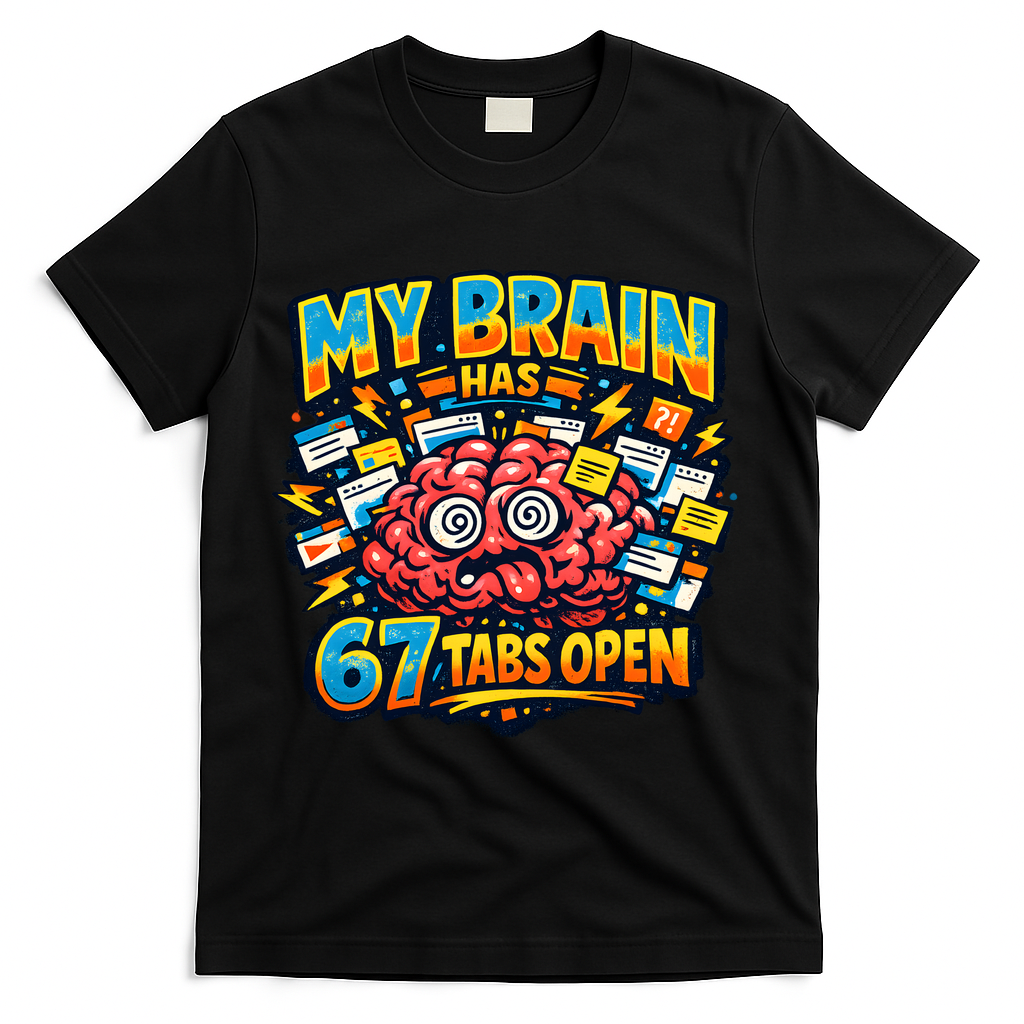 Funny ADHD Internet Humor My Brain Has 67 Tabs Open T-Shirt - Black