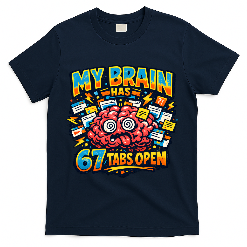 Funny ADHD Internet Humor My Brain Has 67 Tabs Open T-Shirt - Navy