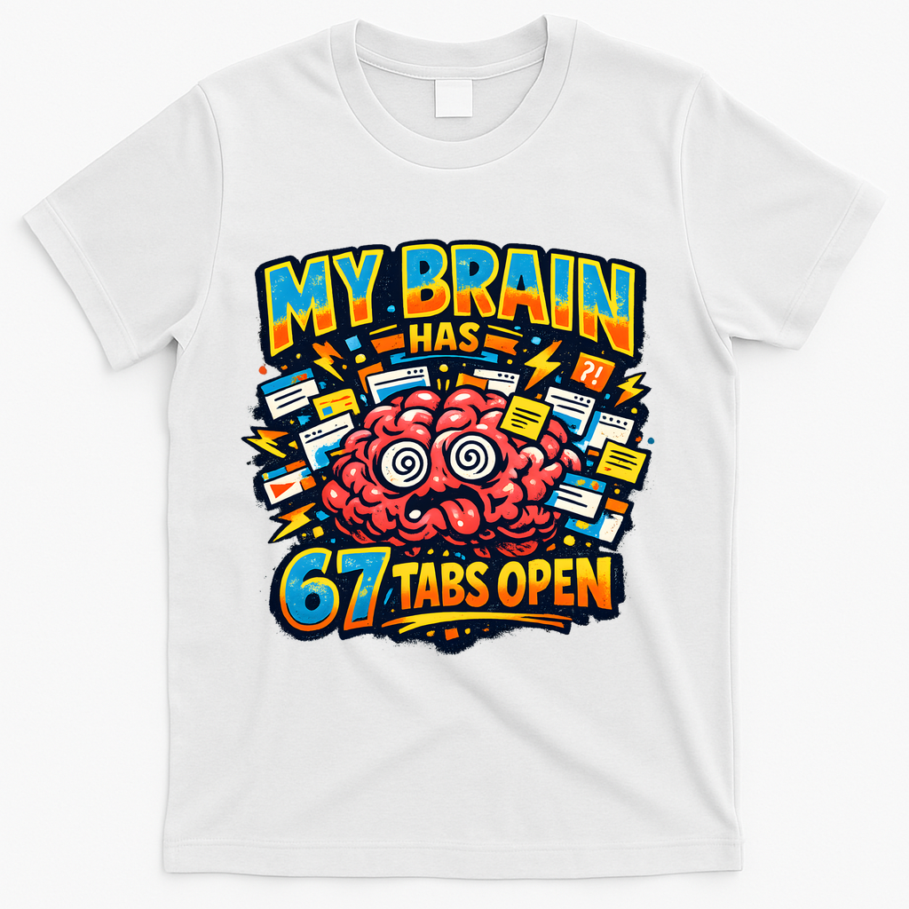 Funny ADHD Internet Humor My Brain Has 67 Tabs Open T-Shirt - White