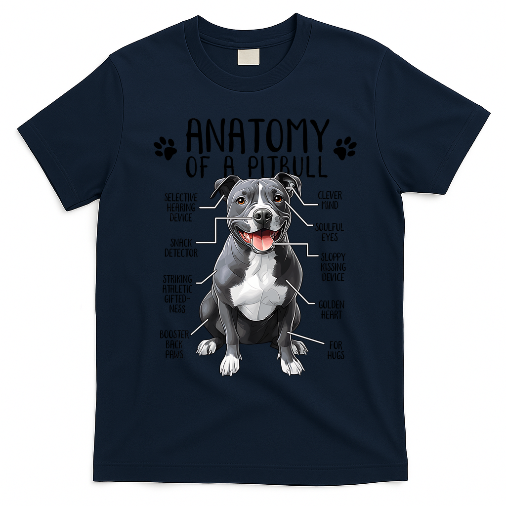 Funny Anatomy Pitbull Dog Cute Pittie Lover Pit Bull Owner T-Shirt - Navy Blue