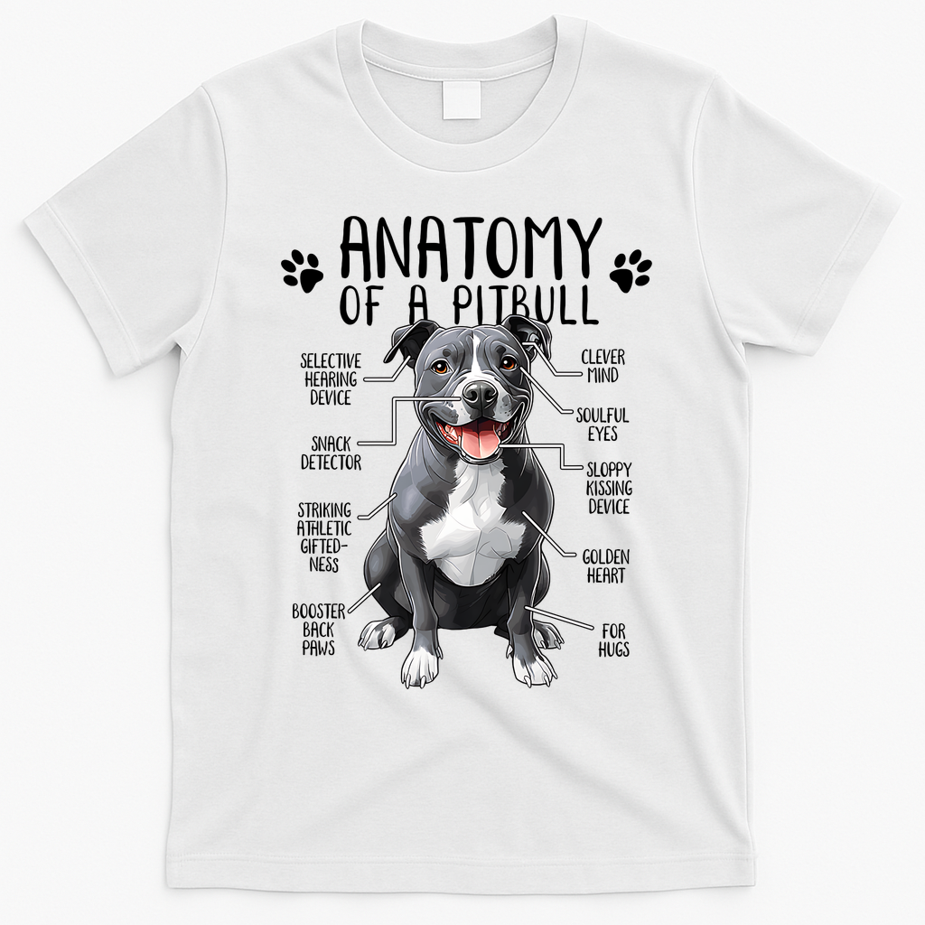 Funny Anatomy Pitbull Dog Cute Pittie Lover Pit Bull Owner T-Shirt - White