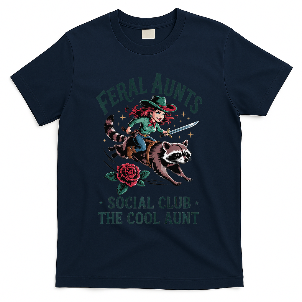 Feral Aunts Social Club The Cool Aunt Pregnancy Raccoon Gift T-Shirt - Navy