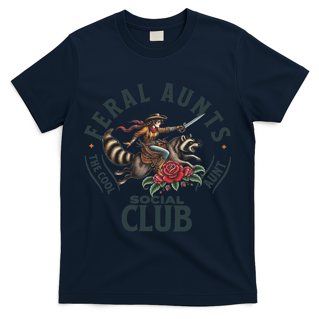 Feral Aunts Social Club The Cool Aunt Pregnancy Raccoon T-Shirt - Navy