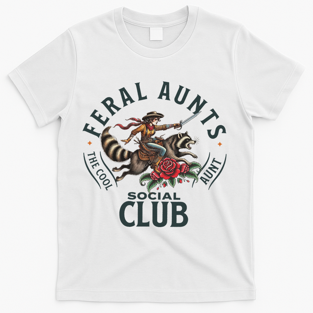 Feral Aunts Social Club The Cool Aunt Pregnancy Raccoon T-Shirt - White