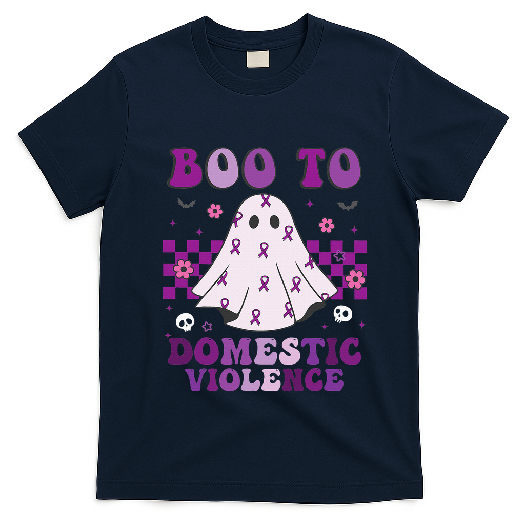 funny Boo Domestic Violence Awareness T-Shirt - Navy Blue