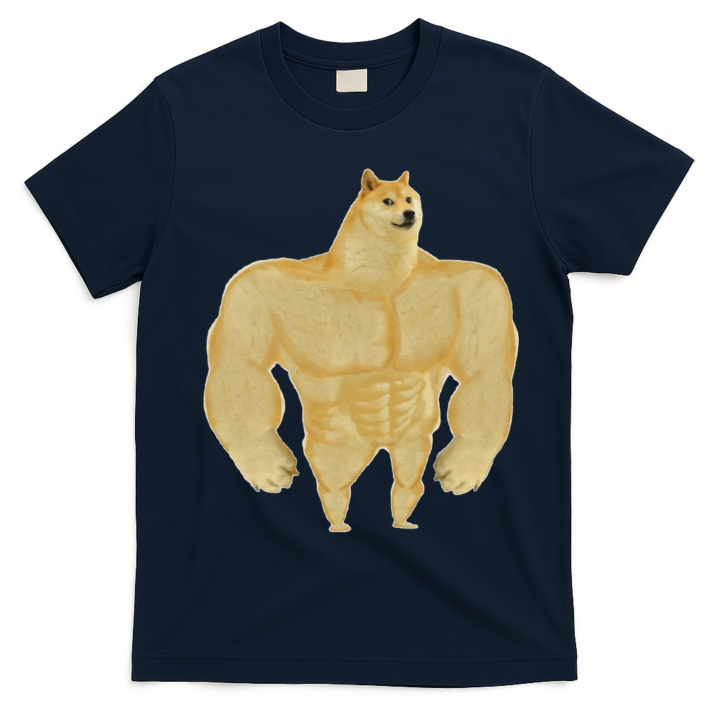Funny Buff Doge Chiba Dog Gym Meme Funny Swole Doge Meme T-Shirt - Navy Blue