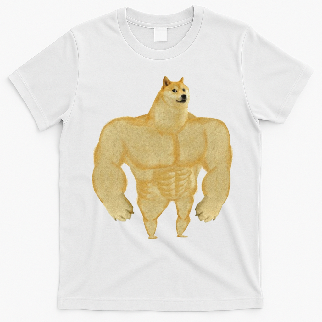 Funny Buff Doge Chiba Dog Gym Meme Funny Swole Doge Meme T-Shirt - White