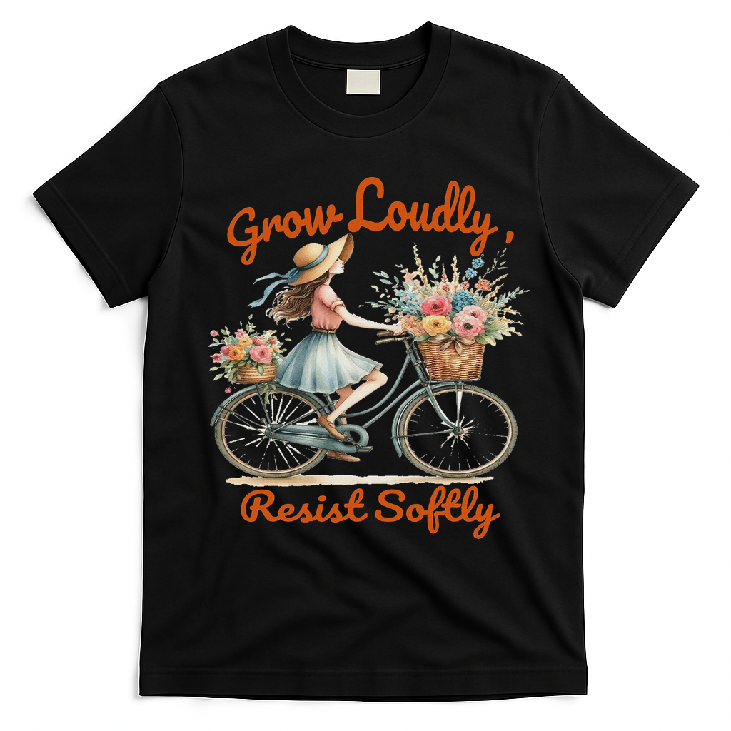 Floral Bike Subtle 8647 Trump Resist ,boho Vintage T-Shirt - Black