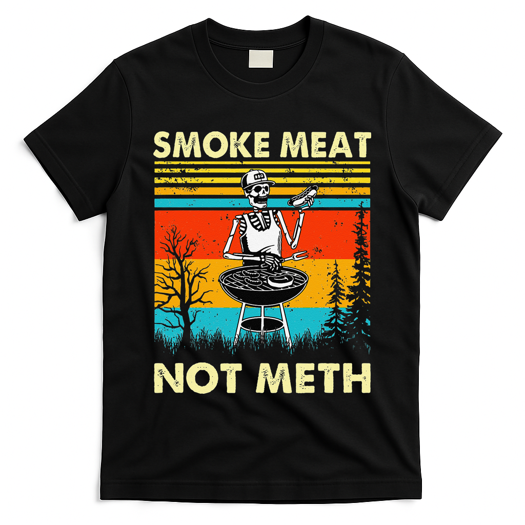 Funny BBQ Skeleton With A Hot Dog Smoke Meat Not Meth Master T-Shirt
