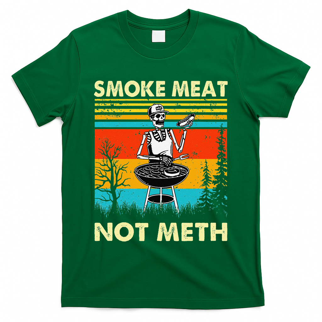 Funny BBQ Skeleton With A Hot Dog Smoke Meat Not Meth Master T-Shirt