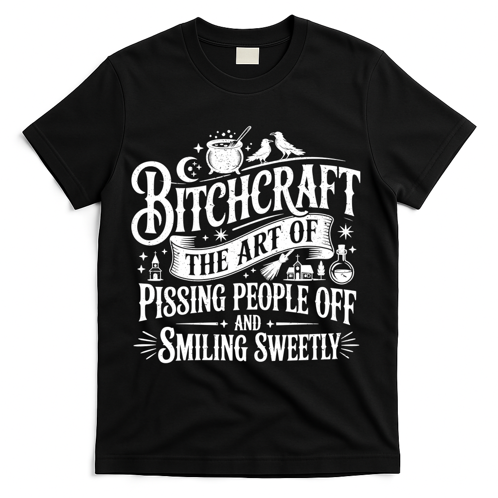 Funny Bitchcraft The Art Of Pissing People Off And Smiling Sweetly T-Shirt - Black