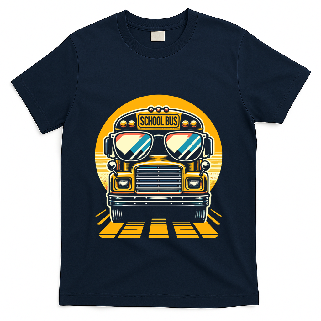Funny Bus With Sunglasses School Bus Driver Back To School Funny Gift T-Shirt - Navy