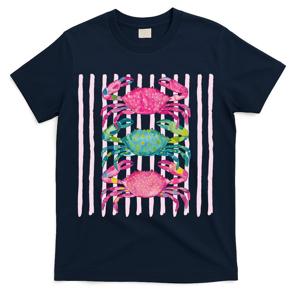 Funny Crab Beach Vibes Nautical Summer Vacation Gift T-Shirt - Navy