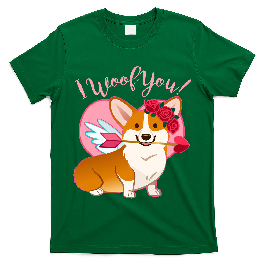 Funny Cute Corgi Valentine I Woof You T-Shirt