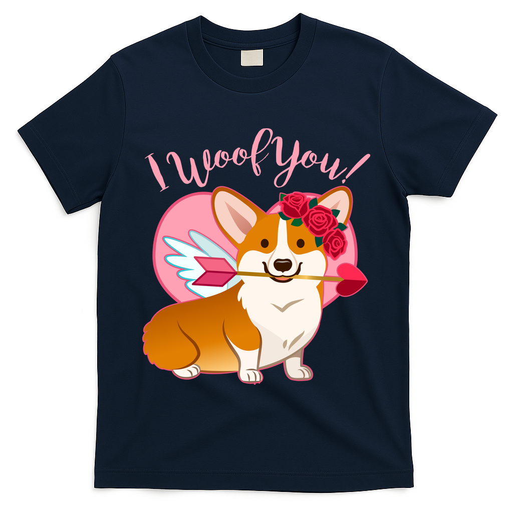 Funny Cute Corgi Valentine I Woof You T-Shirt