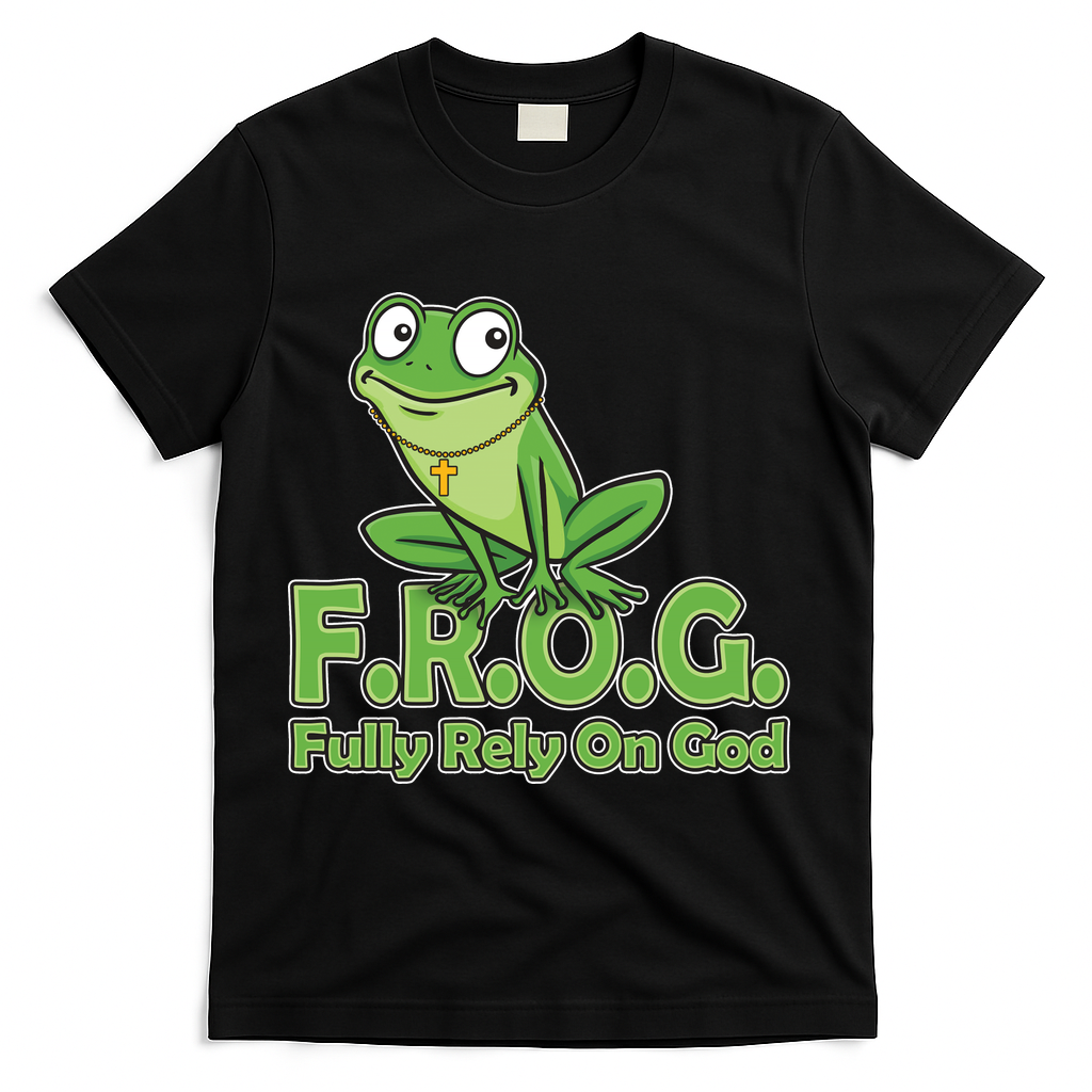 Funny Christian FROG Fully Rely On God T-Shirt - Black