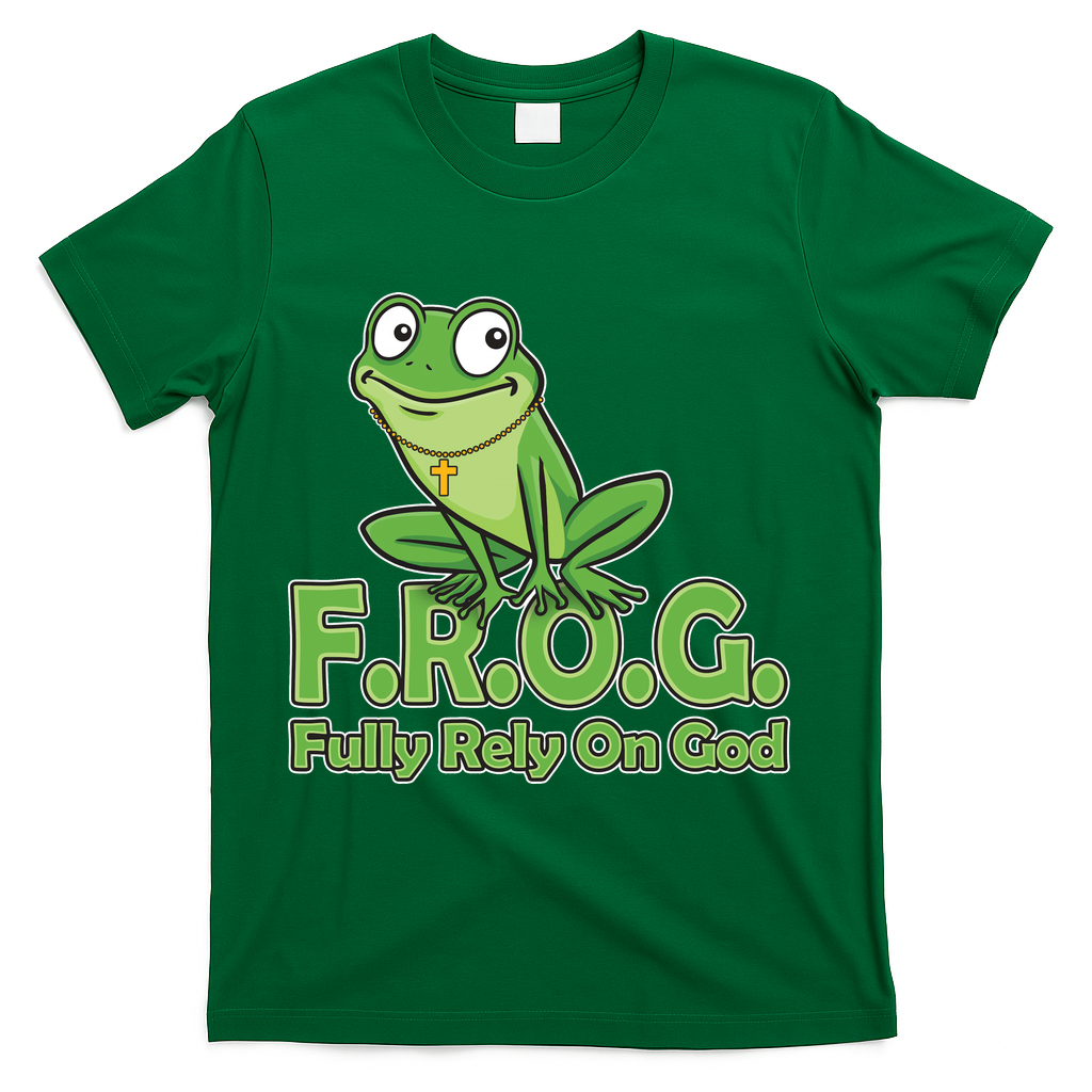 Funny Christian FROG Fully Rely On God T-Shirt - Green