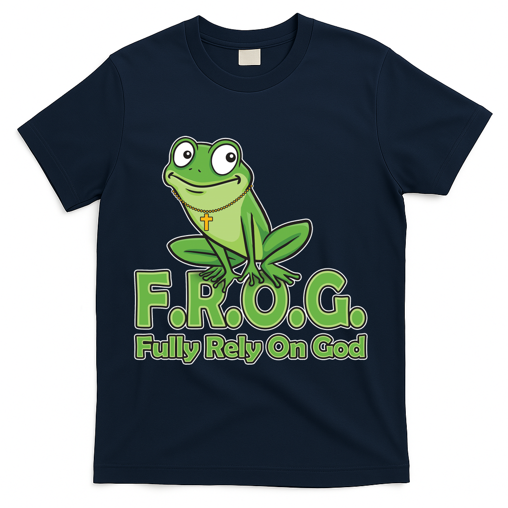 Funny Christian FROG Fully Rely On God T-Shirt - Navy