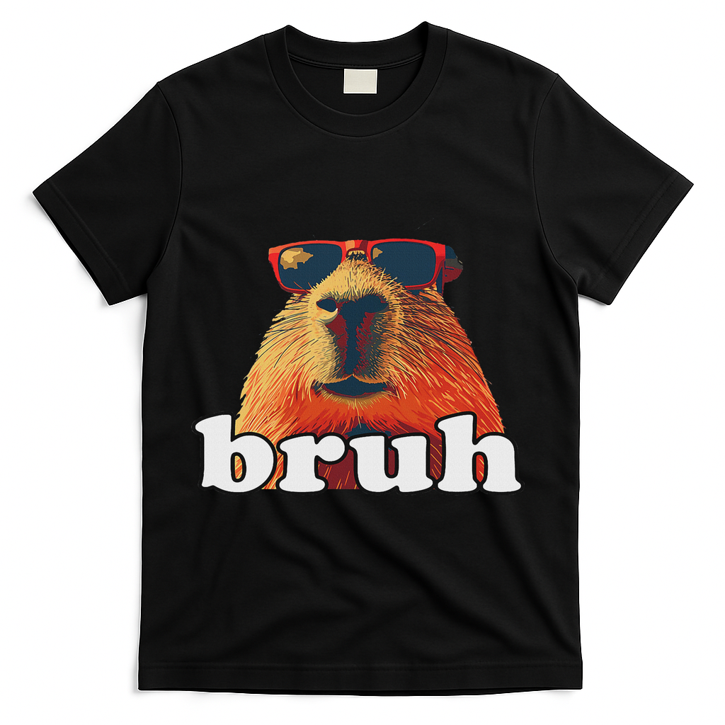 Funny Capybara Sunglasses Bruh T-Shirt - Black