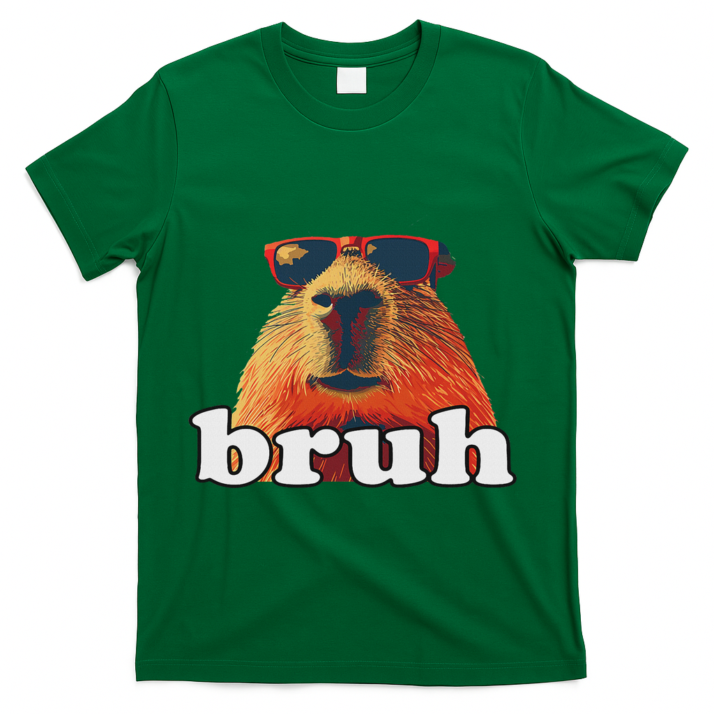 Funny Capybara Sunglasses Bruh T-Shirt - Green