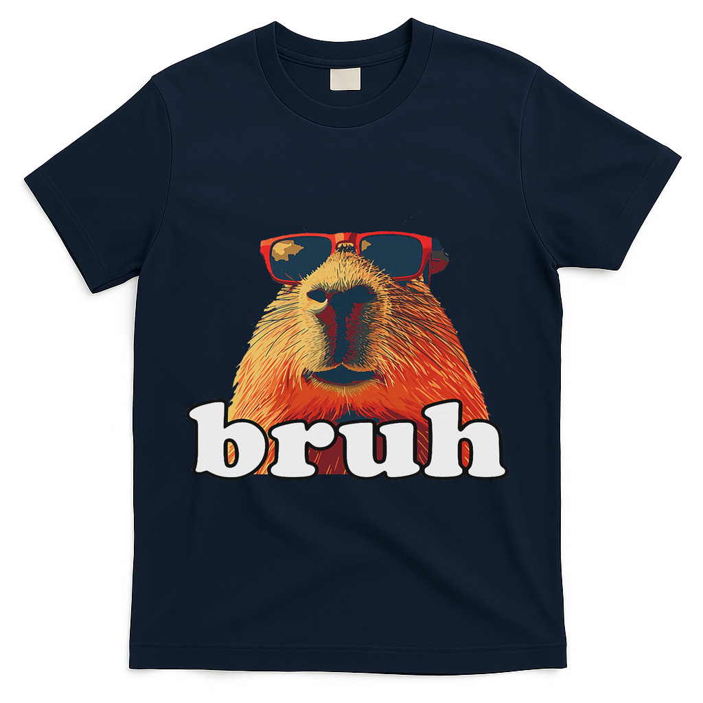 Funny Capybara Sunglasses Bruh T-Shirt - Navy