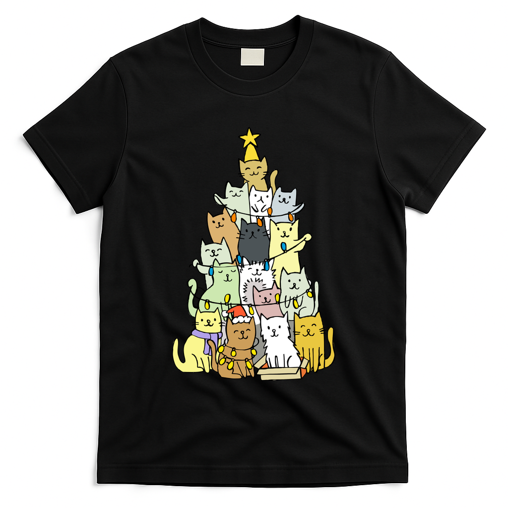 Funny Cat Christmas Tree T-Shirt