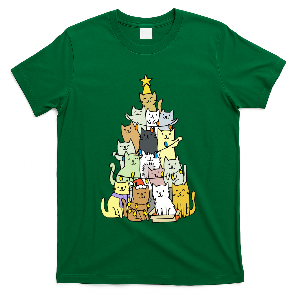 Funny Cat Christmas Tree T-Shirt