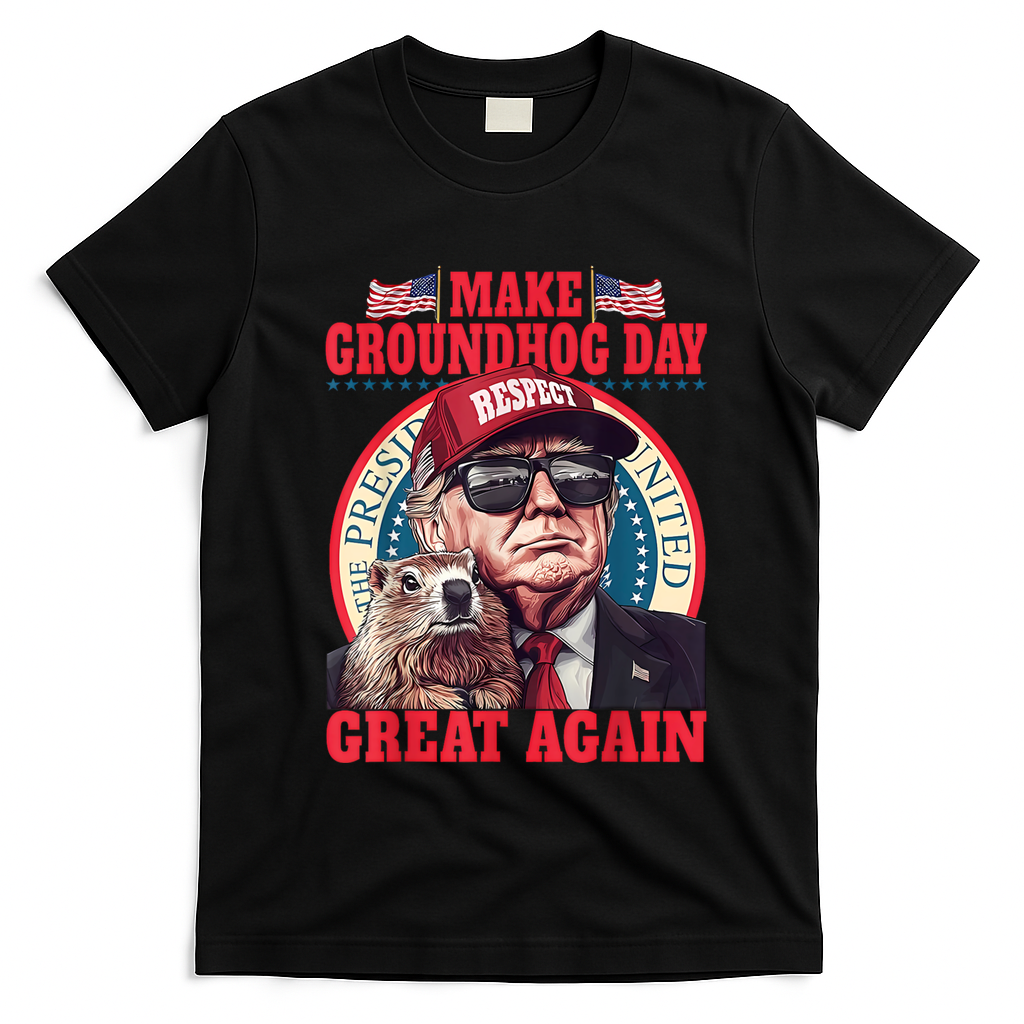 Funny Cool Trump Groundhog Make Groundhog Day Great Again T-Shirt - Black