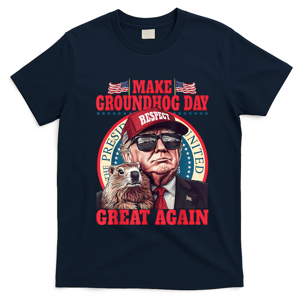 Funny Cool Trump Groundhog Make Groundhog Day Great Again T-Shirt - Navy Blue
