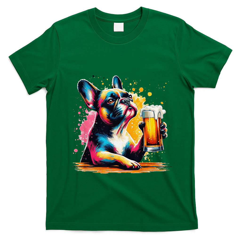 French Dog Beer Drinker Funny French Bulldog T-Shirt - Irish Green