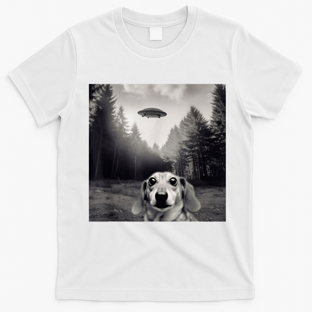 Funny Dachshund Dog Alien Ufo Gift T-Shirt - White