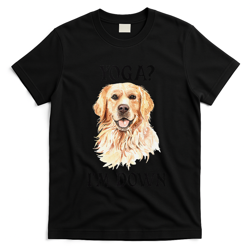 Funny Downward Facing Dog Yoga Gift With A Golden Retriever T-Shirt - Black