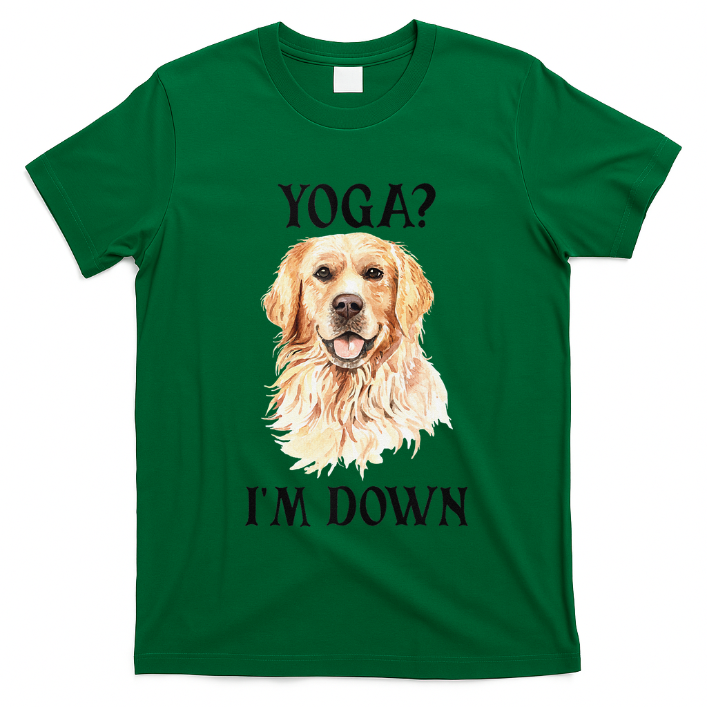 Funny Downward Facing Dog Yoga Gift With A Golden Retriever T-Shirt - Irish Green