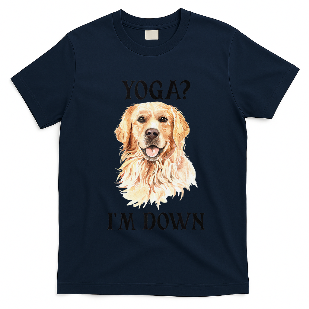 Funny Downward Facing Dog Yoga Gift With A Golden Retriever T-Shirt - Navy Blue