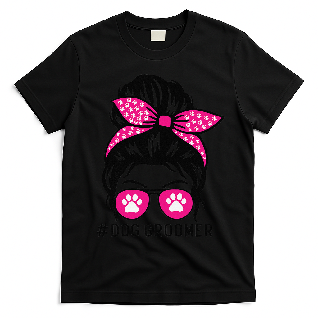 Funny Dog Groomer Grooming Pet Stylist Lady T-Shirt - Black