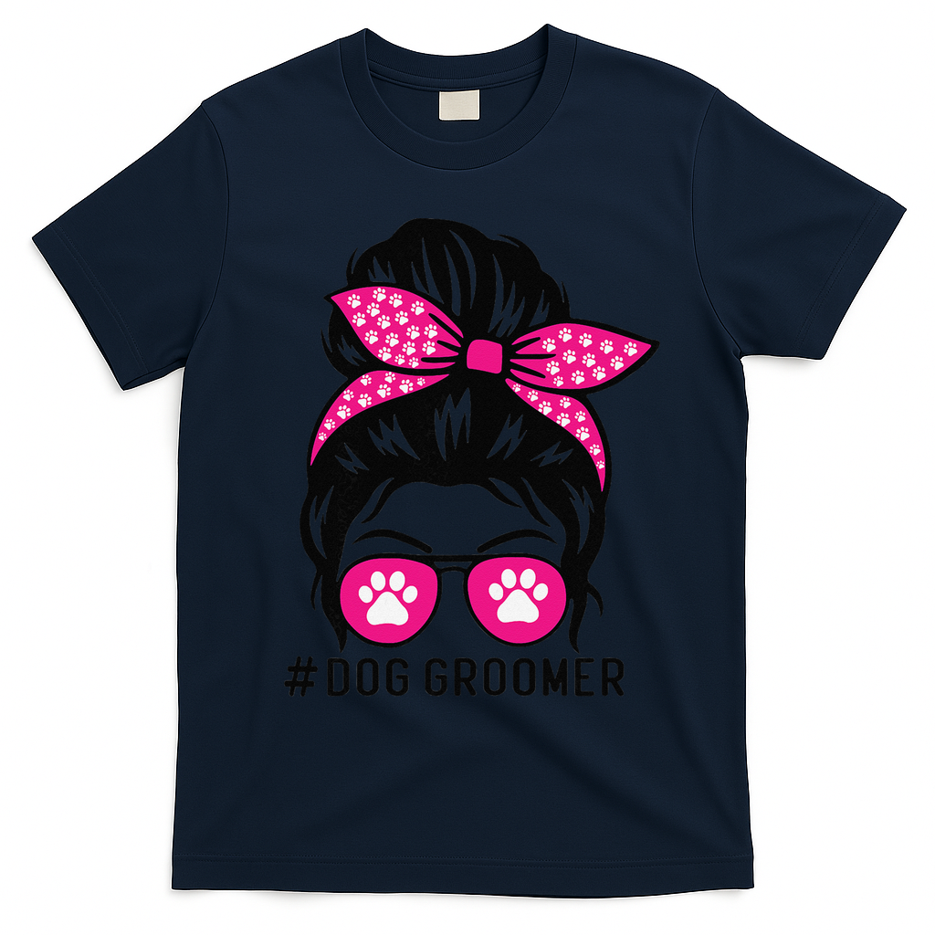 Funny Dog Groomer Grooming Pet Stylist Lady T-Shirt - Navy Blue