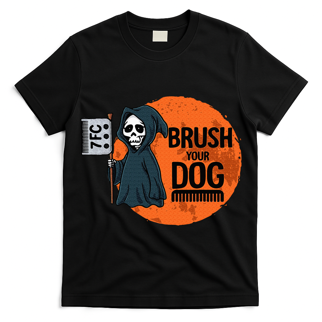 Funny Dog Groomer Brush Your Dog Grooming Reaper Halloween T-Shirt