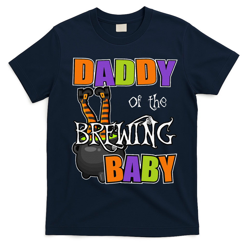 Funny Daddy Of Brewing Baby Halloween Theme Baby Shower Spooky T-Shirt - Navy Blue