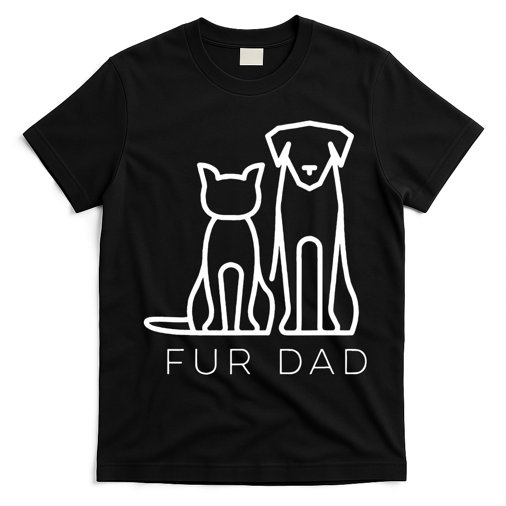 Fur Dad Pet Lover Cat Dog Dad Husband Funny Fathers Day T-Shirt - Black