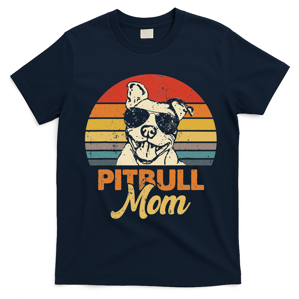 Funny Dog Pitbull Mom Pittie Mom Mother's Day T-Shirt - Navy Blue