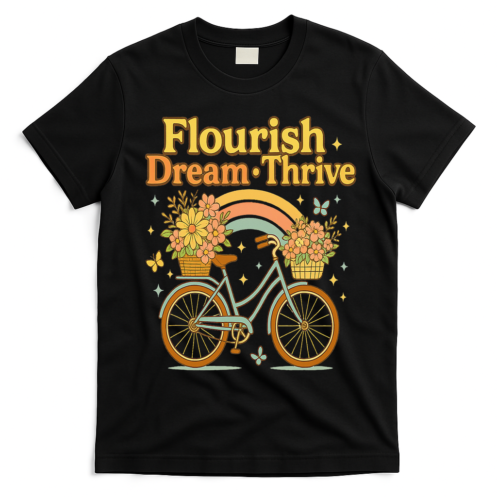 Flourish Dream Thrive Floral Bike Subtle 8647 Trump Resist  T-Shirt - Black