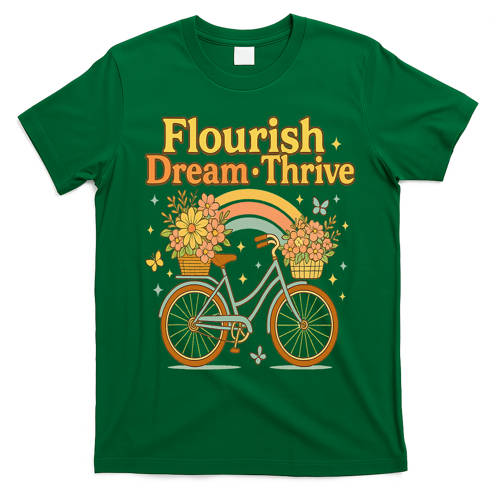 Flourish Dream Thrive Floral Bike Subtle 8647 Trump Resist  T-Shirt - Irish Green
