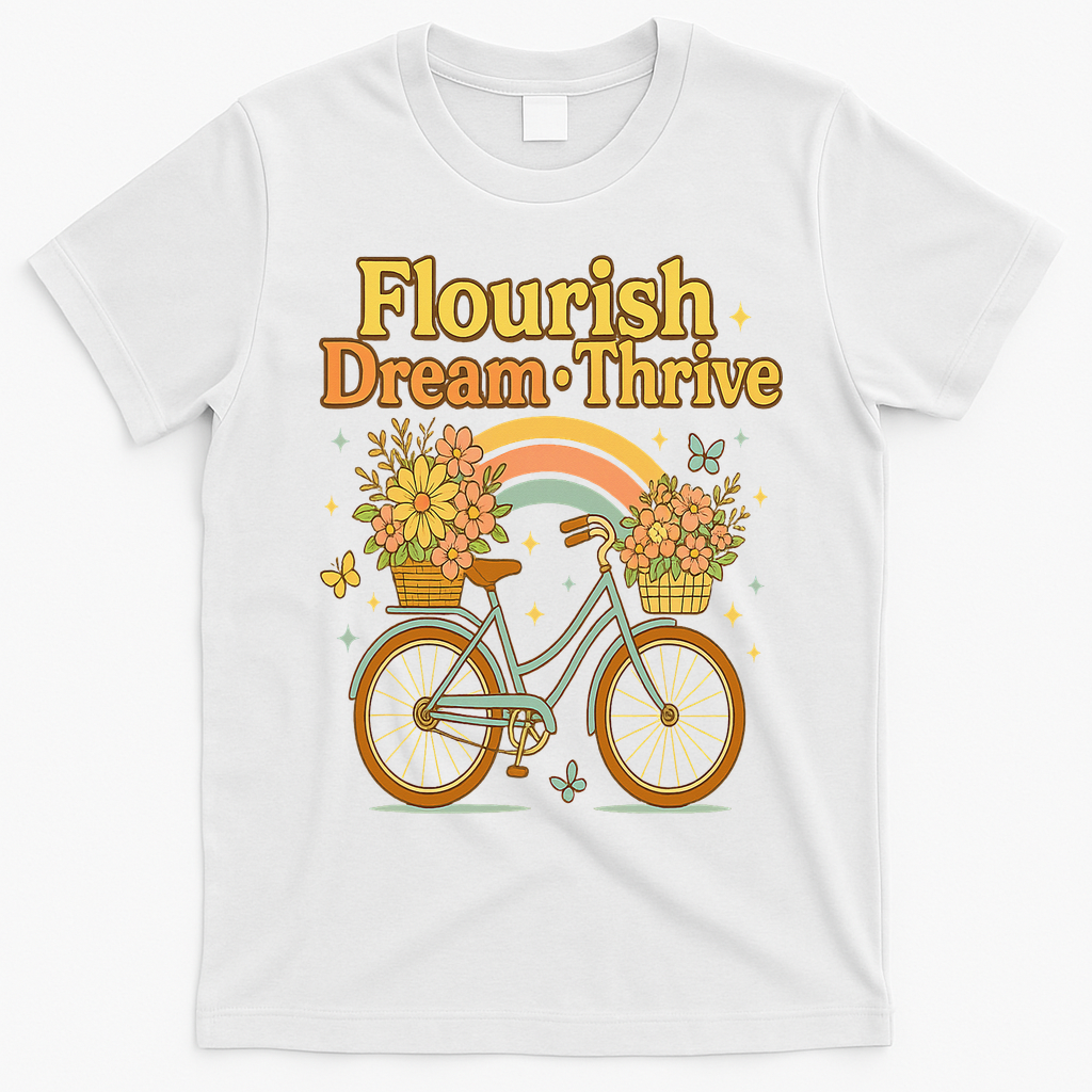Flourish Dream Thrive Floral Bike Subtle 8647 Trump Resist  T-Shirt - White