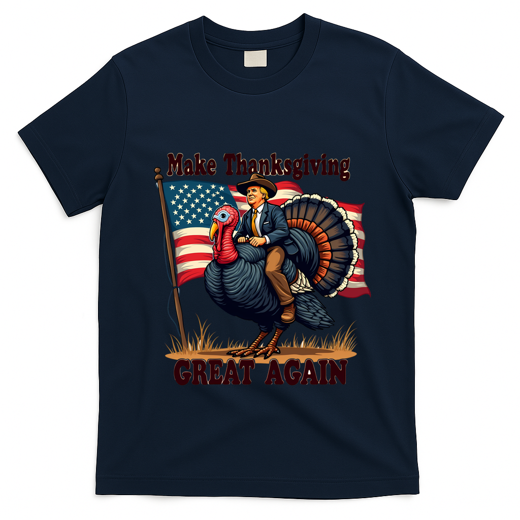 Funny Donald Trump Make Thanksgiving Turkeys Great Again Gift T-Shirt - Navy Blue