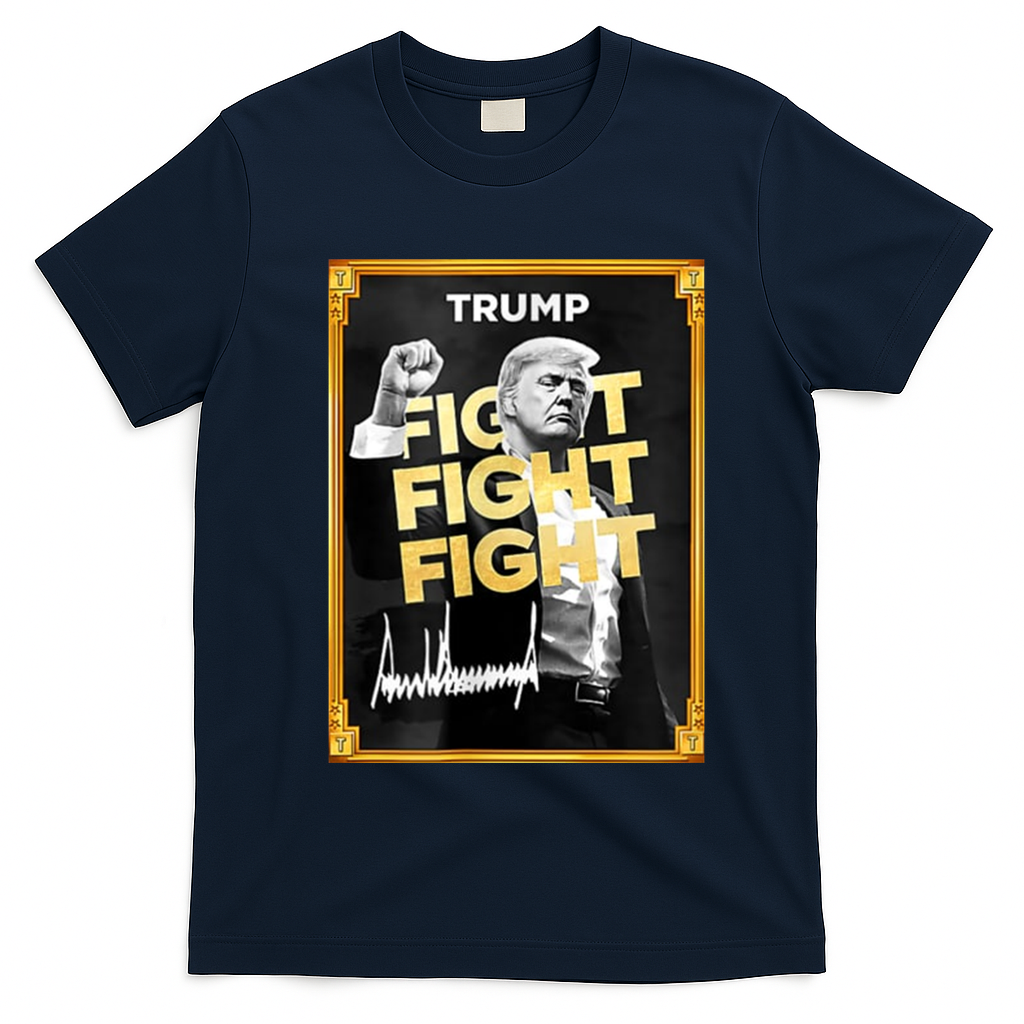 Fight Donald Trump Meme Coin Crypto President T-Shirt - Navy Blue