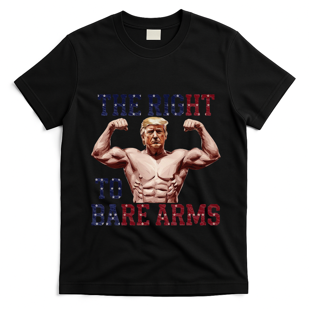 Funny Donald Trump Muscle Weightlifting Design Right To Bare T-Shirt - Black