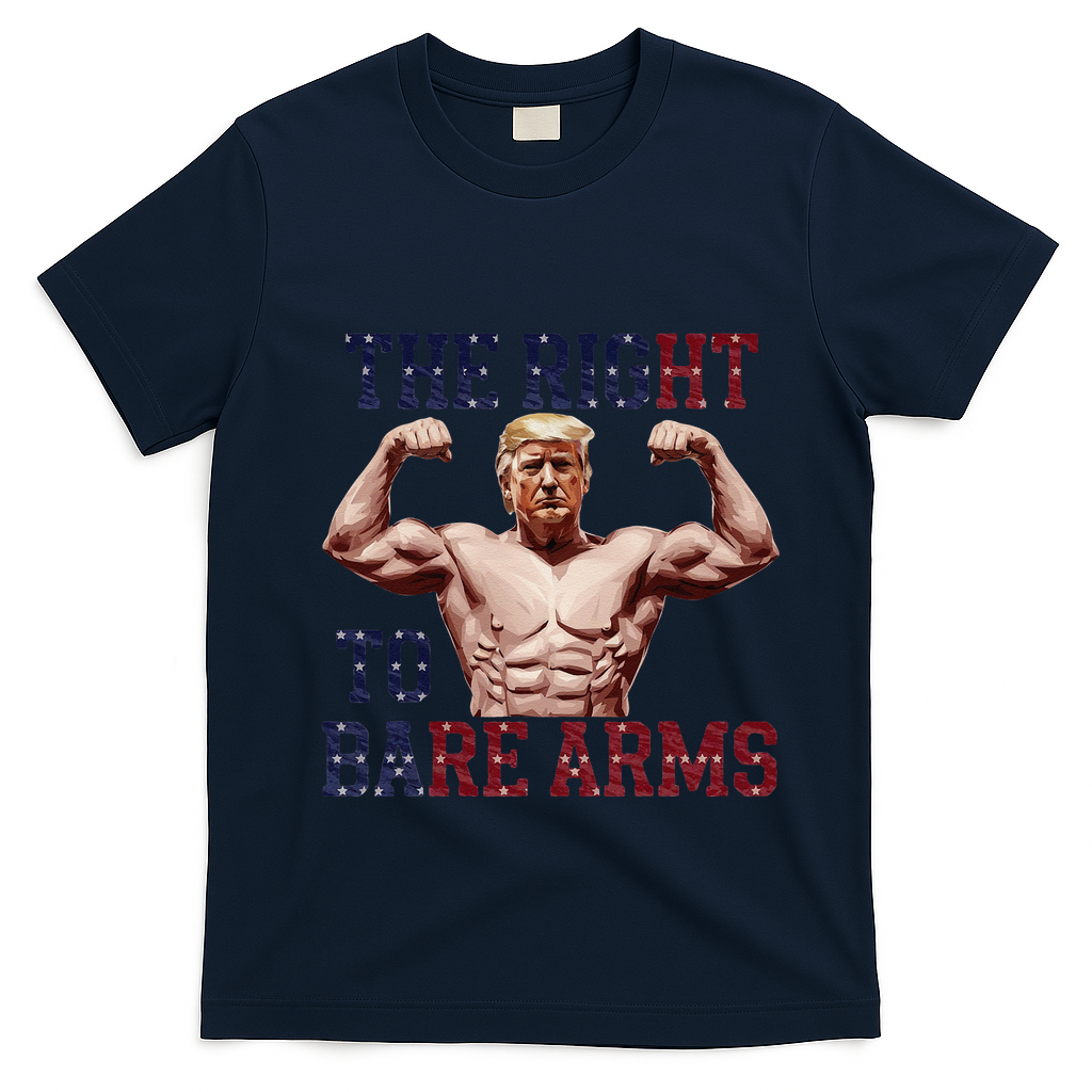 Funny Donald Trump Muscle Weightlifting Design Right To Bare T-Shirt - Navy Blue