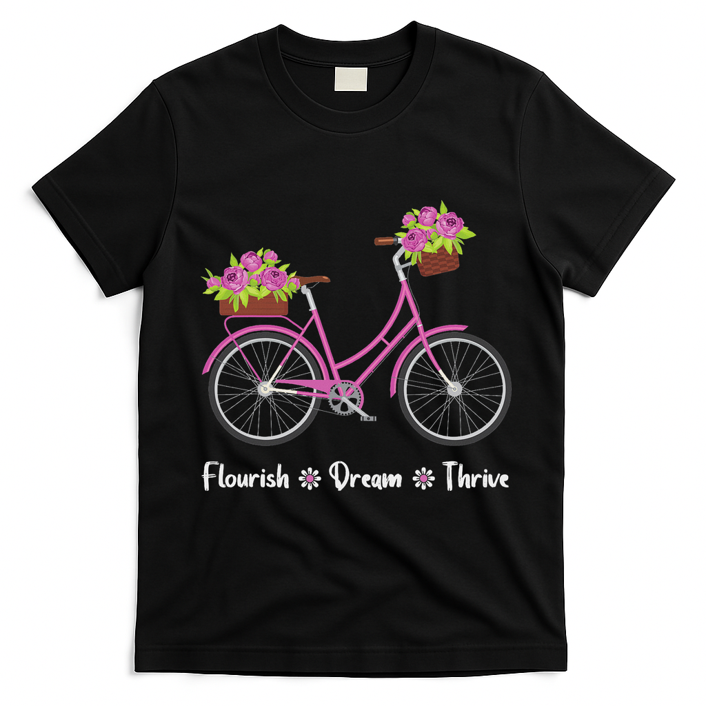 Flourish Dream Thrive Floral Bike Bicycle Subtle 8647 Trump T-Shirt - Black