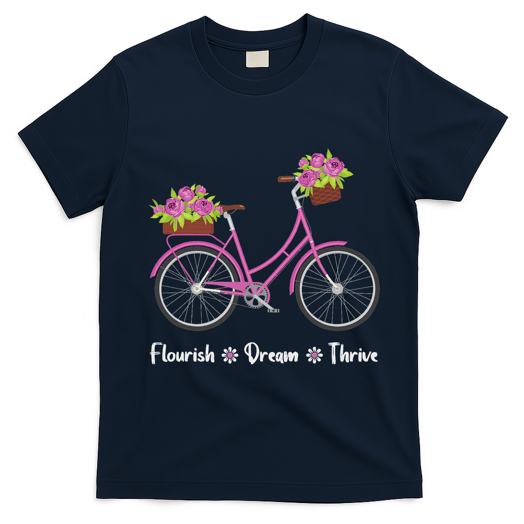 Flourish Dream Thrive Floral Bike Bicycle Subtle 8647 Trump T-Shirt - Navy Blue